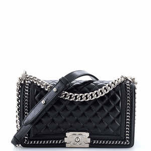 Chanel Old Medium Chained Boy Flap Bag Quilted Glazed Calfskin
